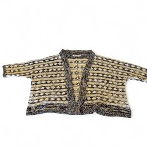 Bishop + Young Knit Cardigan — Black & White Geometric Open Front Sweater, Siz